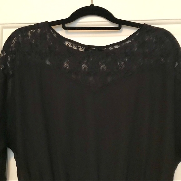 Black Lace and Chiffon 3/4 Sleeve Peplum Blouse - Picture 2 of 5